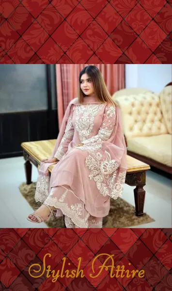 Pakistani Boutique Tail gown Style Chiffon 3Pcs _ Mauve 